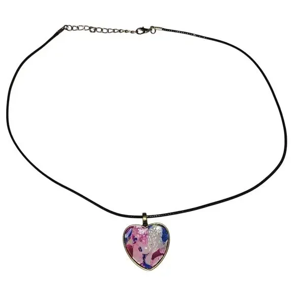 Handmade Acrylic Skin Pendant Necklace Heart Pink Blue White Bronze Silver Black - Picture 2 of 4